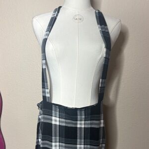 Chic Black and White Plaid Halter Dress
